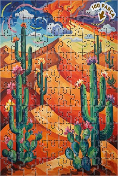 Teona Ahşap لغز خشبي مؤطر ذو طبقتين بتصميم زهور الصحراء والصبار، 100 قطعة، مق...