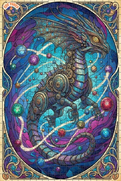 Teona Ahşap Steam Dragon Stained Glass Art Double Layer Framed Wooden Puzzle ...