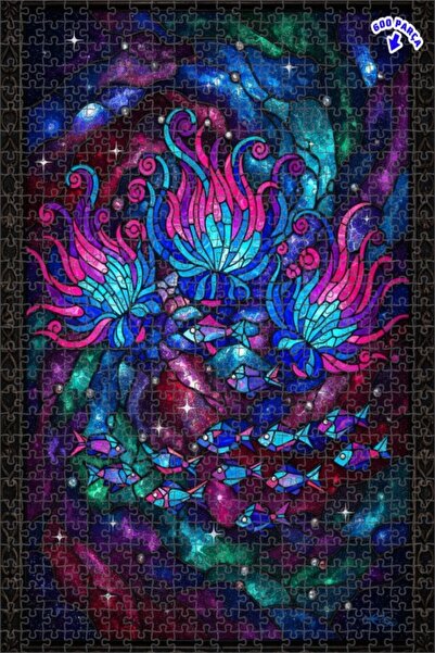 Teona Ahşap لغز خشبي فني من الزجاج الملون على شكل أسماك المجرة، لغز خشبي مؤطر...