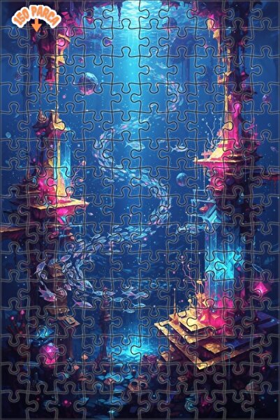 Teona Ahşap Mysterious Underwater City Oil Painting Look Double Layer Framed ...