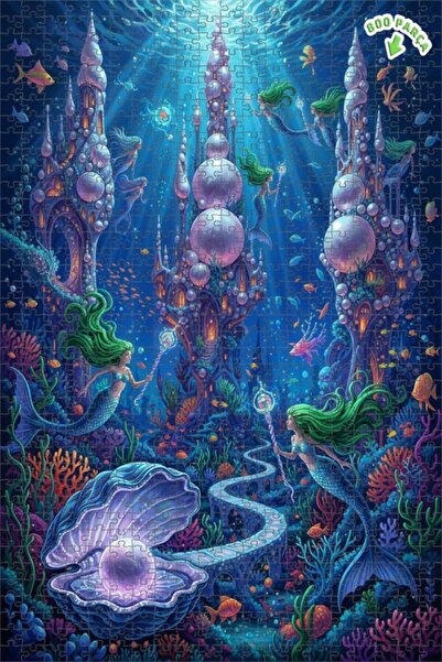 Teona Ahşap لغز خشبي مؤطر ذو طابقين بتصميم قلعة حورية البحر الخيالية، مرسوم ب...