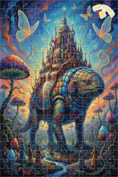 Teona Ahşap لغز خشبي رائع على شكل قلعة الديناصورات للسفر، مكون من طابقين، ملو...