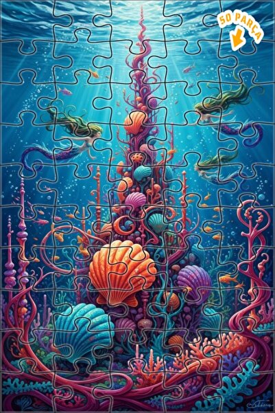 Teona Ahşap لغز خشبي مؤطر ذو طبقتين بتصميم ملكة البحر السحرية، 50 قطعة، مقاس ...