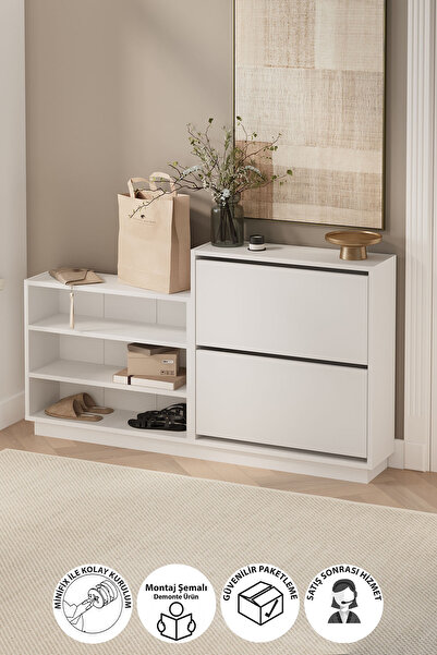 Bofigo Düşer Kapak Ayakkabılık 2 Kapaklı 5 Bölmeli Kayar Raflı Ayakkabılık Se...