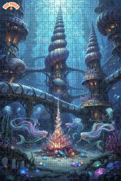 Teona Ahşap Mermaid City Tale Double Layer Framed Wooden Puzzle 500 Pieces 50X30