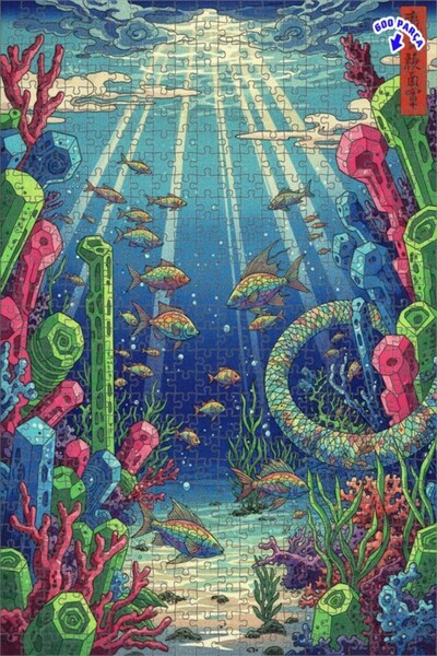 Teona Ahşap لغز خشبي ملون بإطار مزدوج الطبقات بتصميم عالم الأسماك الكريستالية...