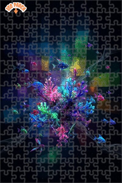 Teona Ahşap Colorful Fishes and Corals Digital Art Double Layer Framed Wooden...