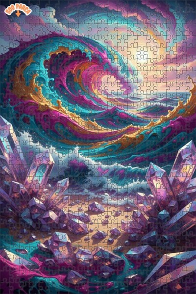 Teona Ahşap Crystal Wave Art Double Layer Framed Wooden Puzzle 500 Pieces 50X30