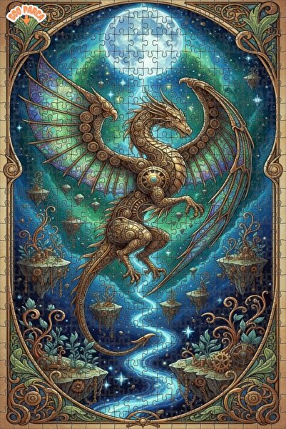 Teona Ahşap Steampunk Dragon Universe Oil Painting Lookalike Double Layer Fra...