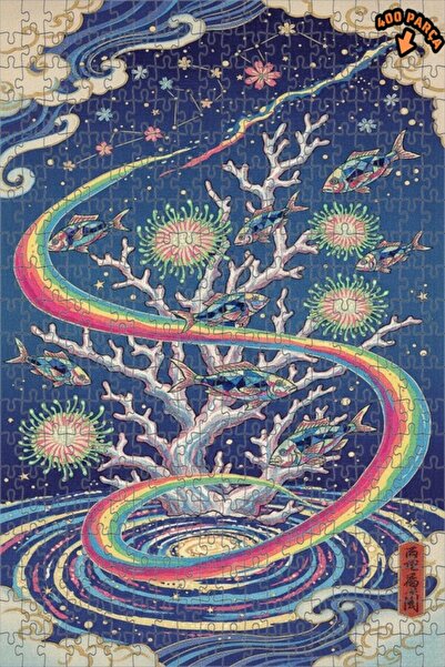 Teona Ahşap لغز خشبي مؤطر بطبقتين على شكل رسم زيتي لرقصة أسماك قوس قزح 400 قط...