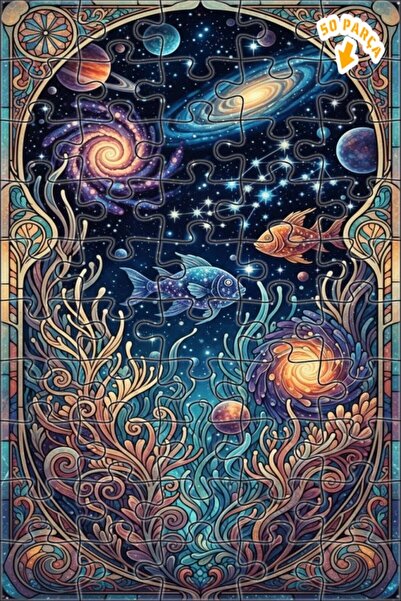 Teona Ahşap لغز خشبي ذو طبقتين على شكل أسماك المجرة 50 قطعة 15x25