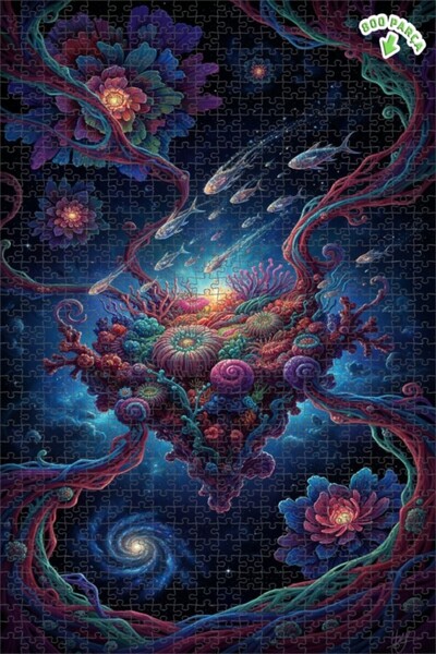 Teona Ahşap لغز خشبي مؤطر ذو طابقين بتصميم لوحة زيتية لسحر المحيطات تحت الماء...