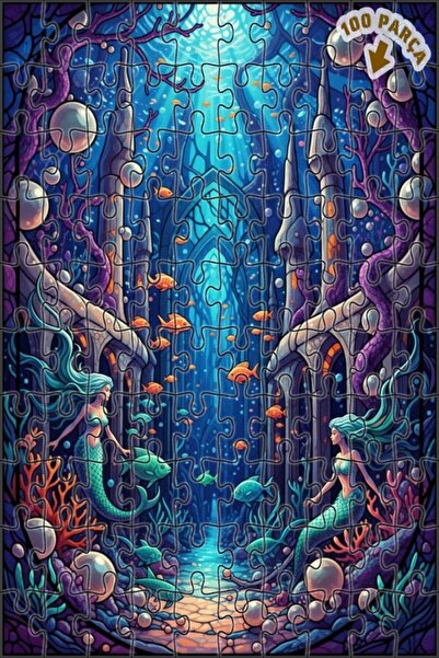 Teona Ahşap لوحة خشبية مؤطرة على شكل قصر حورية البحر بتصميم خيالي مزدوج الطبق...