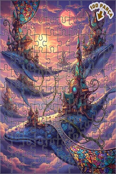 Teona Ahşap لغز فني على شكل لوحة زيتية لمناظر مدن خيالية على شكل حيتان السماء...