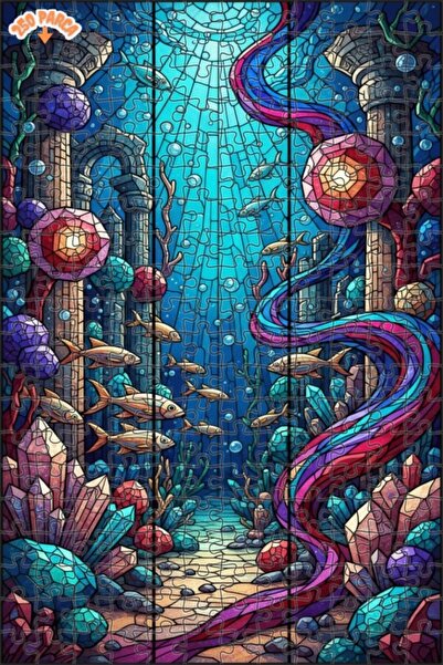 Teona Ahşap Mysterious Undersea Crystal Palace Stained Glass Art Wooden Puzzl...