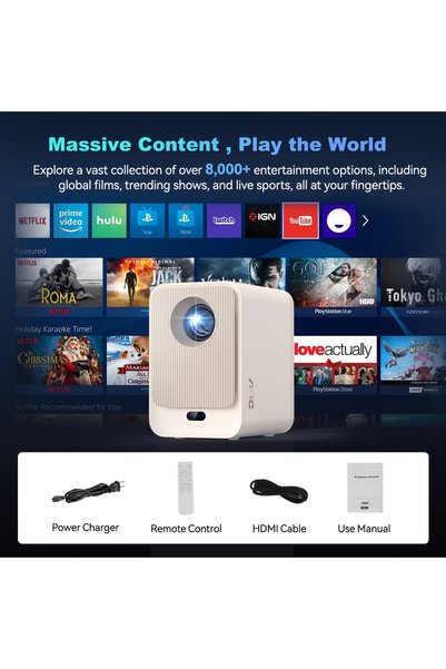 Aoc 1080P Smart Projector Fully Sealed 12000 Lumen Portable for /PC/HDMI/USB