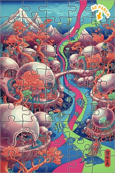 Teona Ahşap لغز خشبي رائع بإطار ذو طابقين بمظهر لوحة زيتية لمدينة تحت الماء 5...