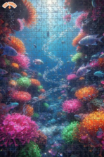 Teona Ahşap Magical Ocean Life Oil Painting Lookalike Double Layer Framed Woo...