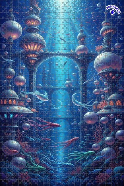 Teona Ahşap لغز خشبي بإطار مزدوج الطبقات بمظهر لوحة زيتية لمدينة تحت البحرية ...