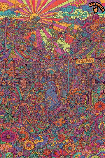 Teona Ahşap لغز خشبي مؤطر ذو طبقتين بنمط مهرجانات ملونة على طراز بيتر ماكس، 4...