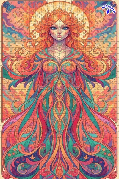 Teona Ahşap لغز خشبي مؤطر بطبقتين بتصميم فني يشبه الرسم المائي لشخصية أنثوية ...