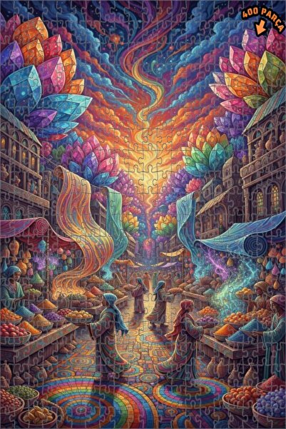 Teona Ahşap لغز خشبي مؤطر بطبقتين بمظهر لوحة زيتية لسوق التوابل السحرية 400 ق...