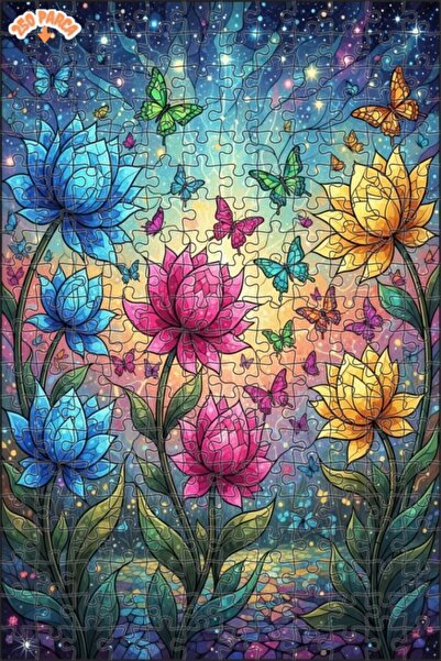 Teona Ahşap Rainbow Butterflies and Lotus Flowers Oil Painting Double-Layer F...