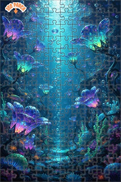 Teona Ahşap Magical Sea Flowers Watercolor Look Double Layer Framed Wooden Pu...