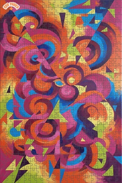 Teona Ahşap لغز خشبي بتصميم أمواج هندسية حية بمظهر الطلاء الزيتي 500 قطعة 50x30