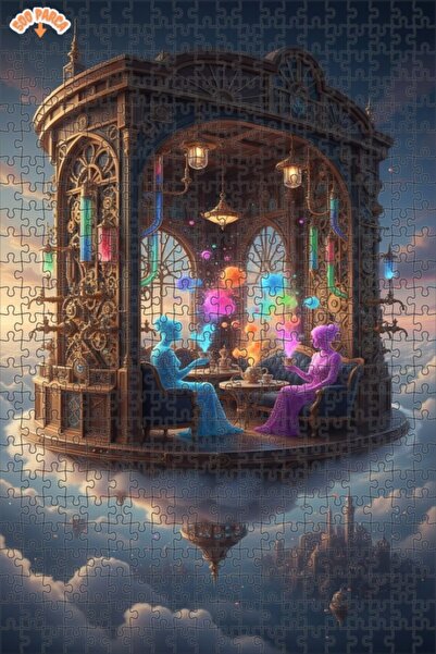 Teona Ahşap Dreamlike Steam Punk Two Women in the Tower Double Layer Framed W...