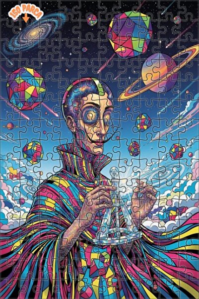 Teona Ahşap Surrealist Space Watcher Colorful Geometry Art Double-Decker Fram...
