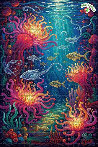 Teona Ahşap لغز خشبي مؤطر ذو طابقين بمظهر لوحة زيتية سحرية تحت الماء 800 قطعة...