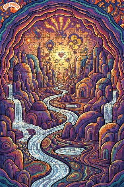 Teona Ahşap Mysterious Cave City Watercolor Look Wooden Puzzle 500 Pieces 50X30