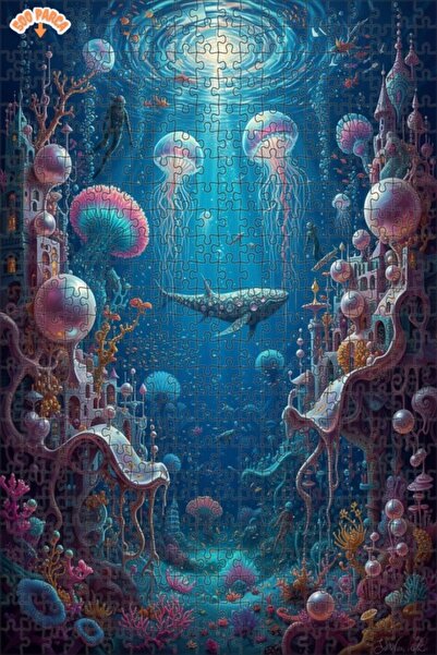 Teona Ahşap Mysterious Ocean City Oil Painting Look Art Puzzle 500 Pieces 50X30