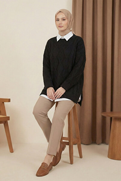 MODAQU Knitted Pattern Casual Knitwear Sweater - Black