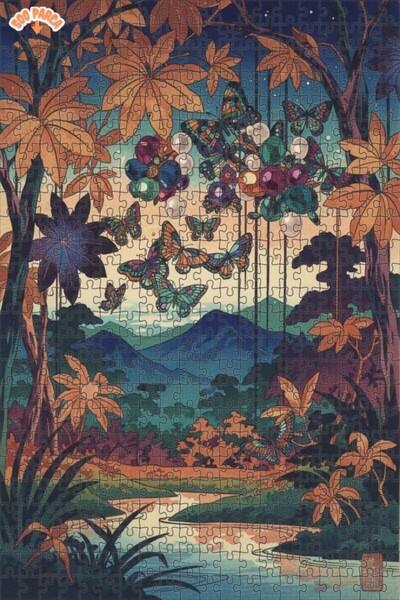 Teona Ahşap Mysterious Forest Butterflies Oil Painting Look Double Layer Fram...