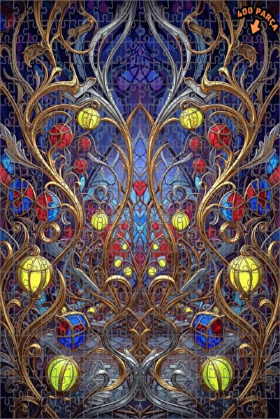 Teona Ahşap لغز خشبي بتصميم فن النوو مع زجاج ملون 400 قطعة 35x35