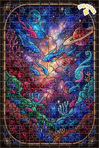 Teona Ahşap لغز خشبي بإطار مزدوج الطبقات على شكل أسماك ملونة من الكون 200 قطع...