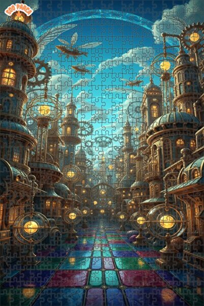 Teona Ahşap Steam Warrior City Puzzle 500 Pieces 50X30