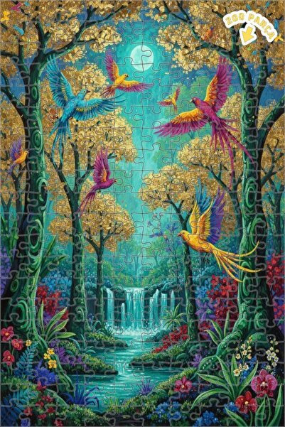 Teona Ahşap لغز خشبي مؤطر بطبقتين بمظهر لوحة زيتية لطيور الغابة السحرية 200 ق...