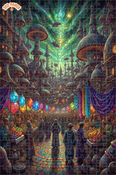 Teona Ahşap Fantastic Space Market Oil Painting Look Wooden Puzzle 250 Pieces...