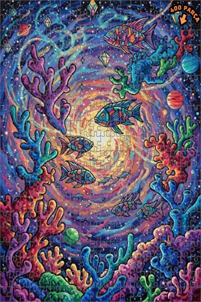 Teona Ahşap لغز خشبي مؤطر ذو طبقتين بمظهر لوحة زيتية لعالم الأسماك المرجانية ...