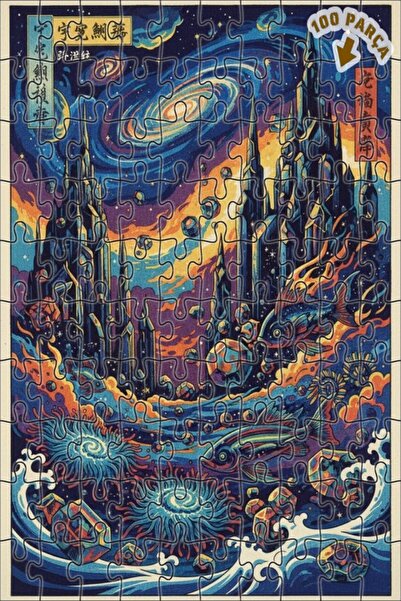 Teona Ahşap لغز خشبي ذو طابقين من سبيس فيش سيتي 100 قطعة 25x25