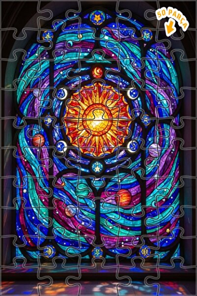 Teona Ahşap ألغاز خشبية ذات إطار مزدوج من الزجاج الملون بتصميم شمس وكواكب ونج...