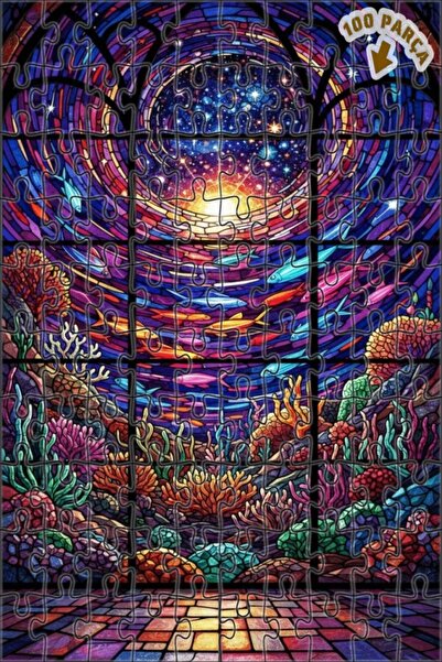 Teona Ahşap لغز خشبي ملون على شكل أسماك ونجوم من طبقتين، 100 قطعة، مقاس 25x25