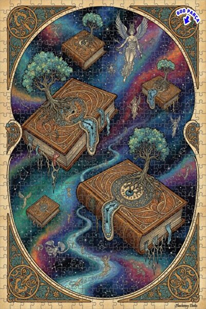 Teona Ahşap ألغاز الكون: كتابات عن الكون، لوحة خشبية مؤطرة ذات طبقتين بمظهر ز...