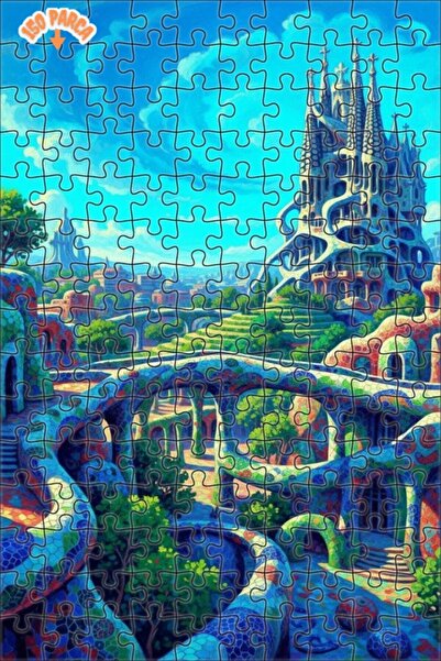 Teona Ahşap Fantastic Cityscape Oil Painting Look Double Layer Framed Wooden ...