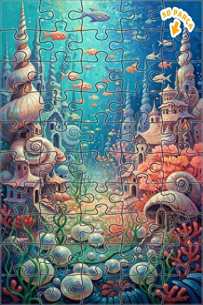 Teona Ahşap لغز فني بمظهر لوحة زيتية لمدينة غامضة تحت البحر 50 قطعة 15×25