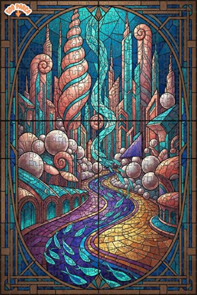 Teona Ahşap Magical Sea City Oil Painting Look Art Deco Art Wooden Puzzle 500...