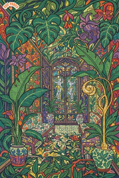 Teona Ahşap Tropical Garden Art Look Wooden Puzzle Double Layer Framed Wooden...